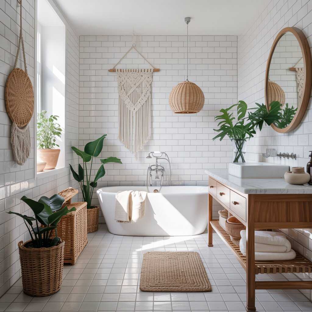 łazienka w stylu scandi boho