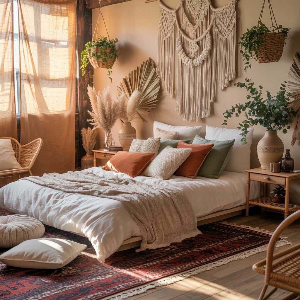 sypialnia w stylu boho
