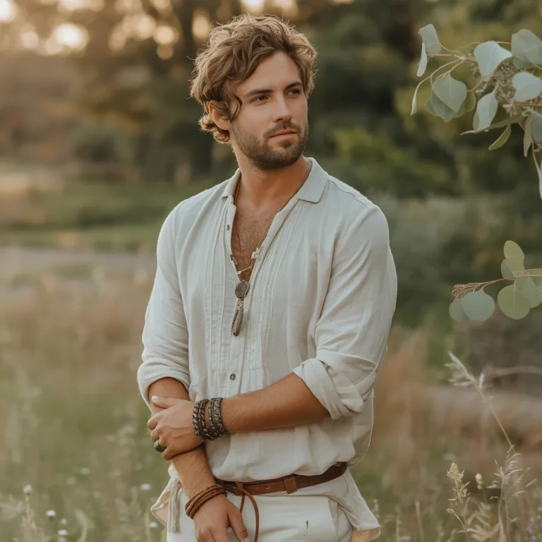 pan młody w stylu boho