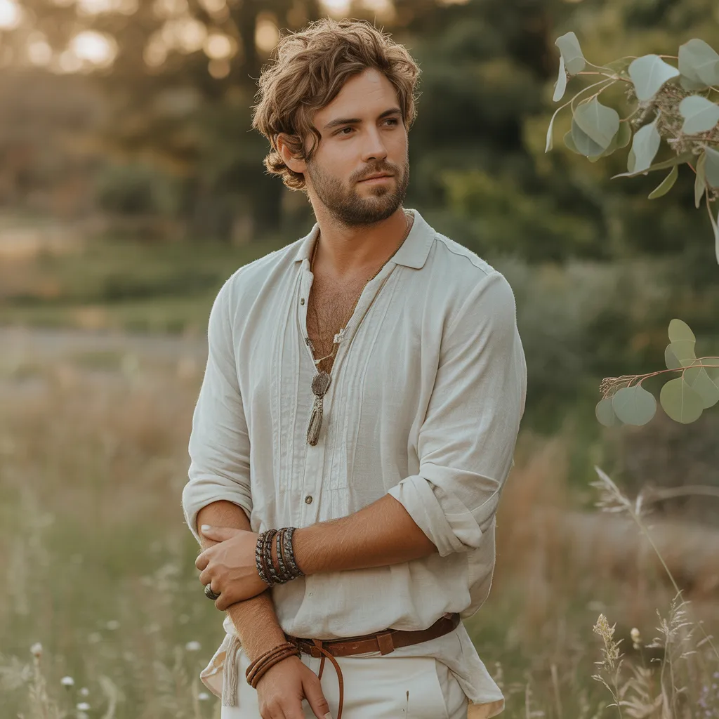 pan młody w stylu boho