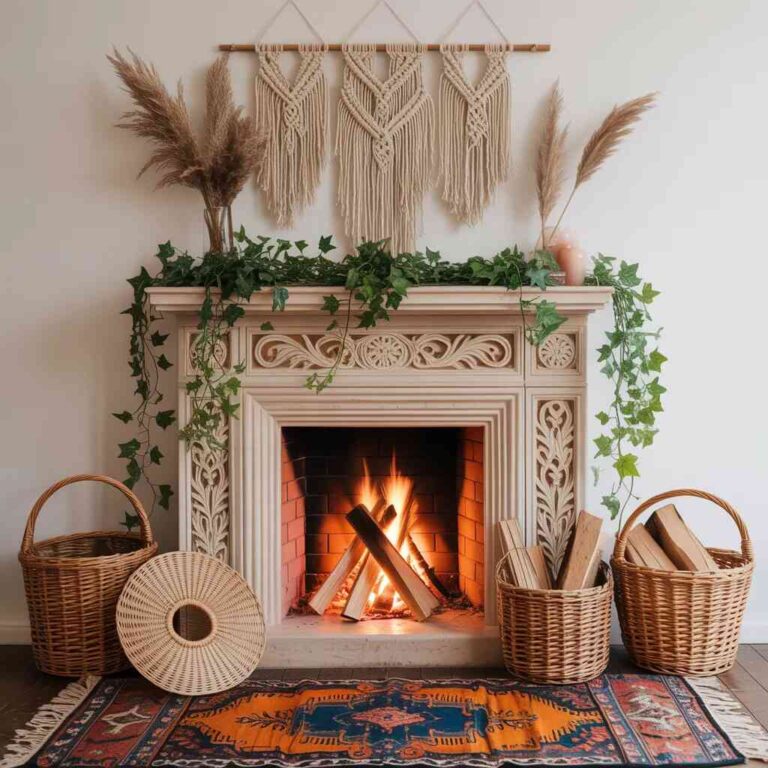 kominek w stylu boho